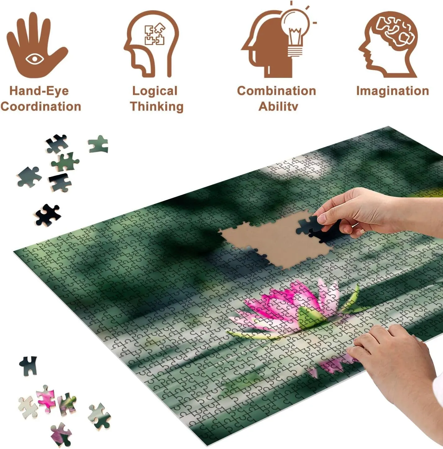 Jigsaw Puzzles 500 Pieces for Adult Beautiful Lotus Flower Water After rain Garden Puzzle Game for Family Wooden Puzzle Toy Educational Games Puzzles for Home Decor
