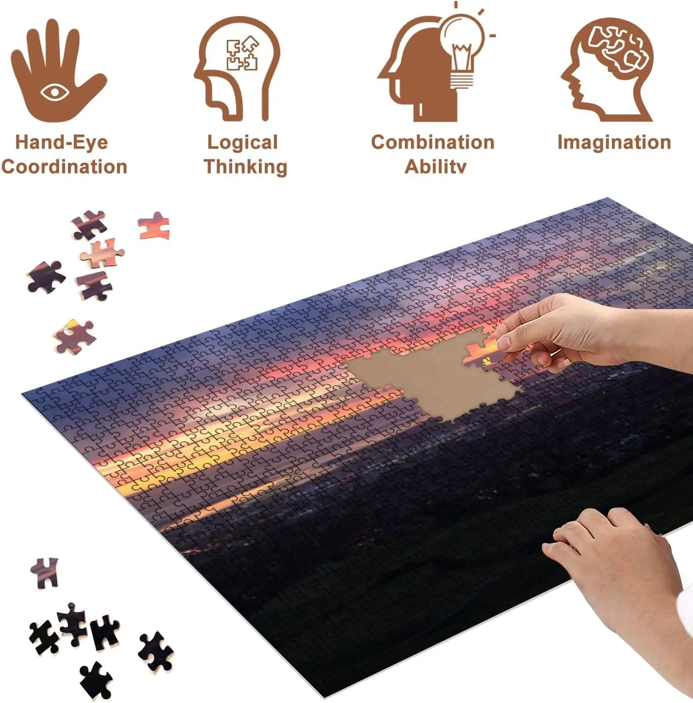 Jigsaw Puzzles 500 Pieces for Adult Downtown San Jose Lights East Bay Twilight Fremont California Puzzle Game for Family Wooden Puzzle Toy Educational Games Puzzles for Home Decor