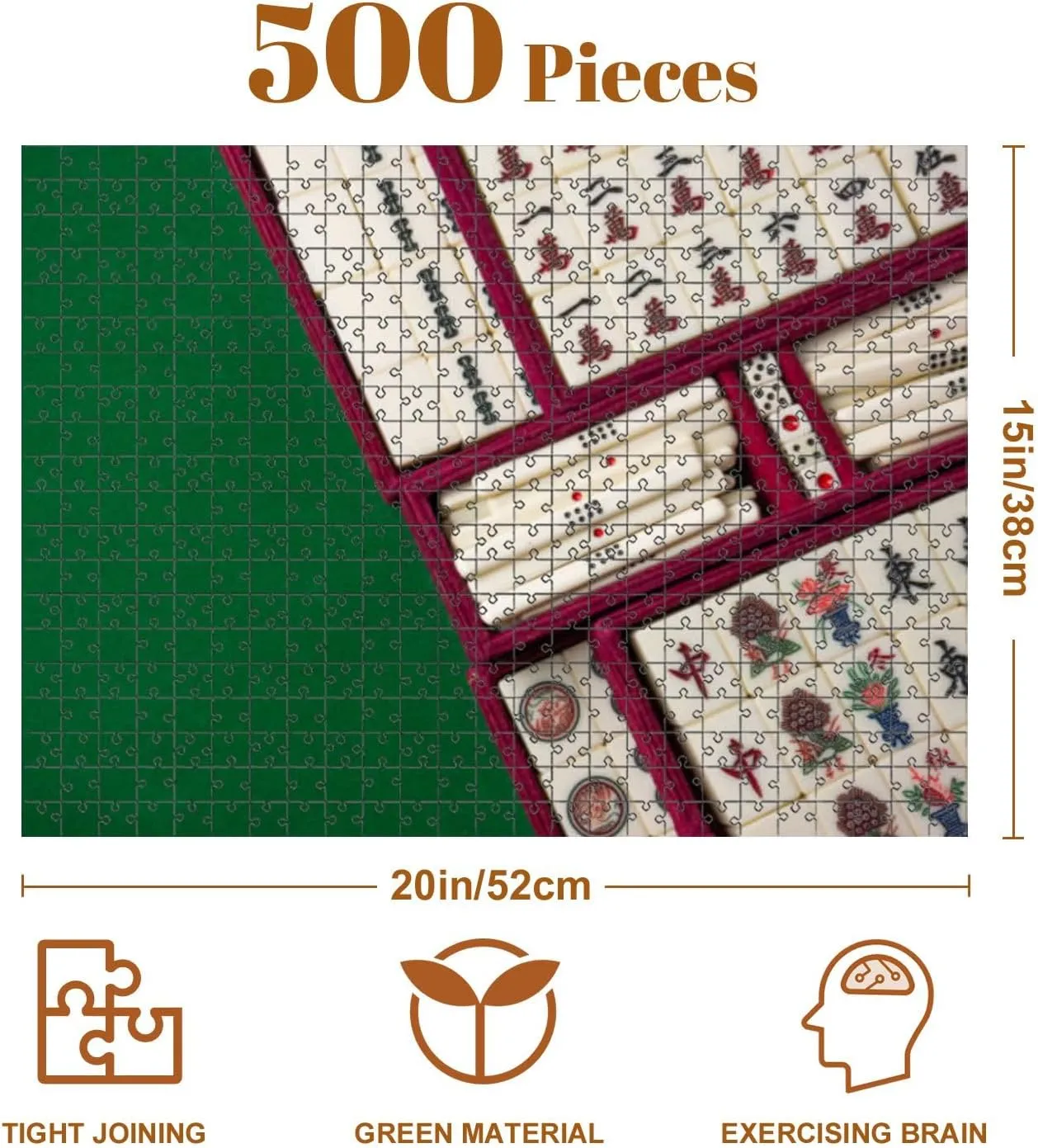 Jigsaw Puzzles 500 Pieces for Adult Mahjong Table Ancient Asian Board Game Close up Puzzle Game for Family Wooden Puzzle Toy Educational Games Puzzles for Home Decor