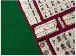 Jigsaw Puzzles 500 Pieces for Adult Mahjong Table Ancient Asian Board Game Close up Puzzle Game for Family Wooden Puzzle Toy Educational Games Puzzles for Home Decor