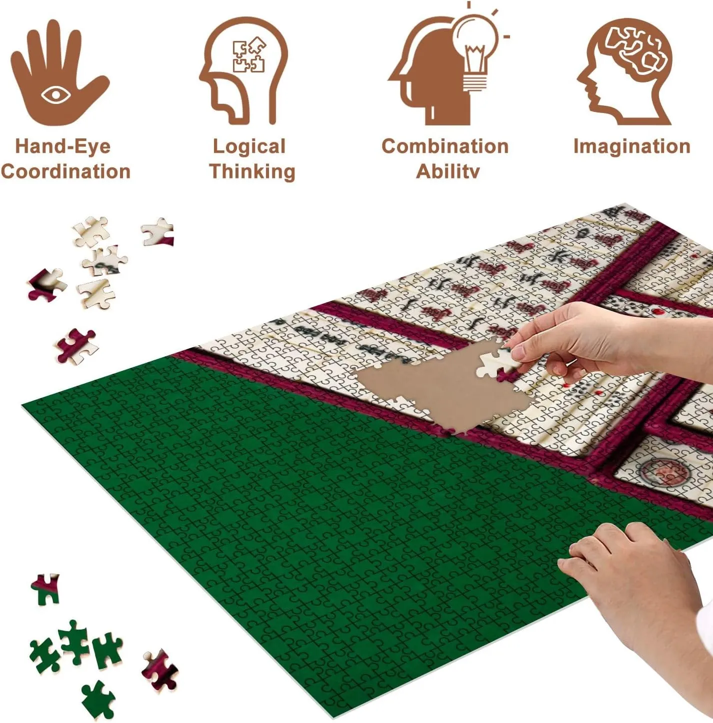 Jigsaw Puzzles 500 Pieces for Adult Mahjong Table Ancient Asian Board Game Close up Puzzle Game for Family Wooden Puzzle Toy Educational Games Puzzles for Home Decor