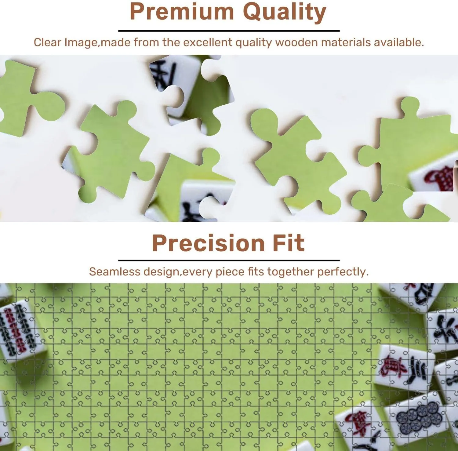 Jigsaw Puzzles 500 Pieces for Adult Mahjong Tiles Lined up Green Puzzle Game for Family Wooden Puzzle Toy Educational Games Puzzles for Home Decor