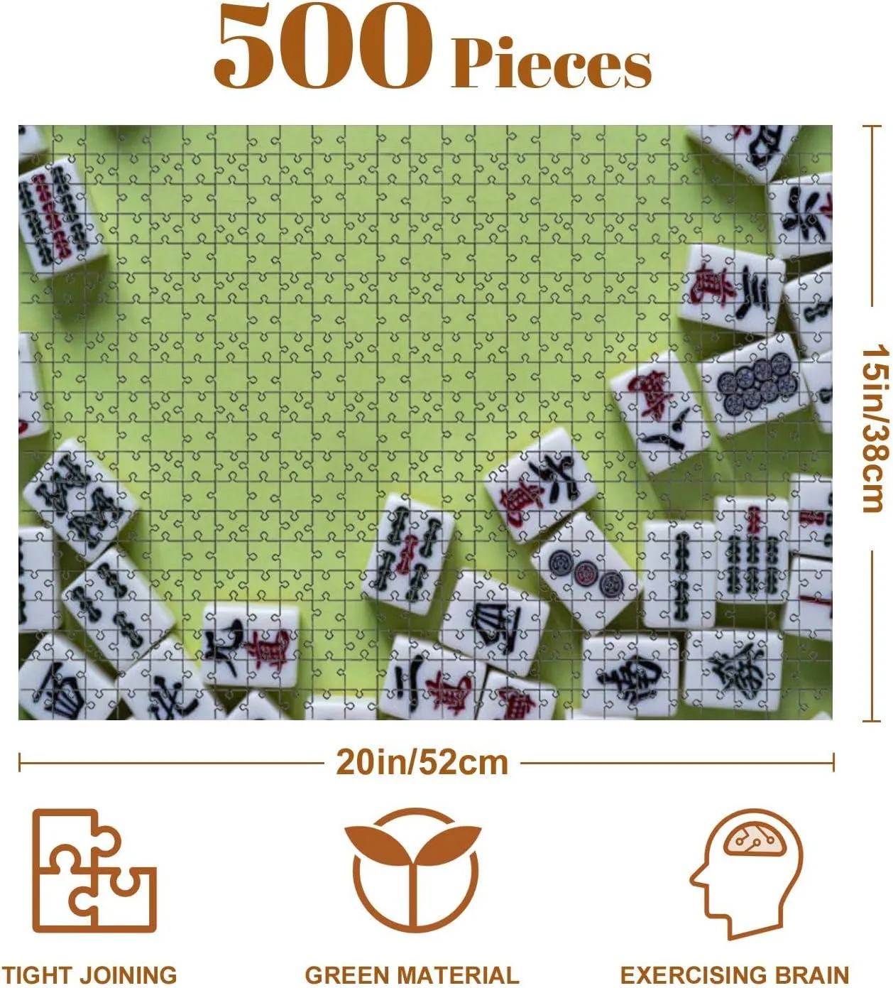 Jigsaw Puzzles 500 Pieces for Adult Mahjong Tiles Lined up Green Puzzle Game for Family Wooden Puzzle Toy Educational Games Puzzles for Home Decor