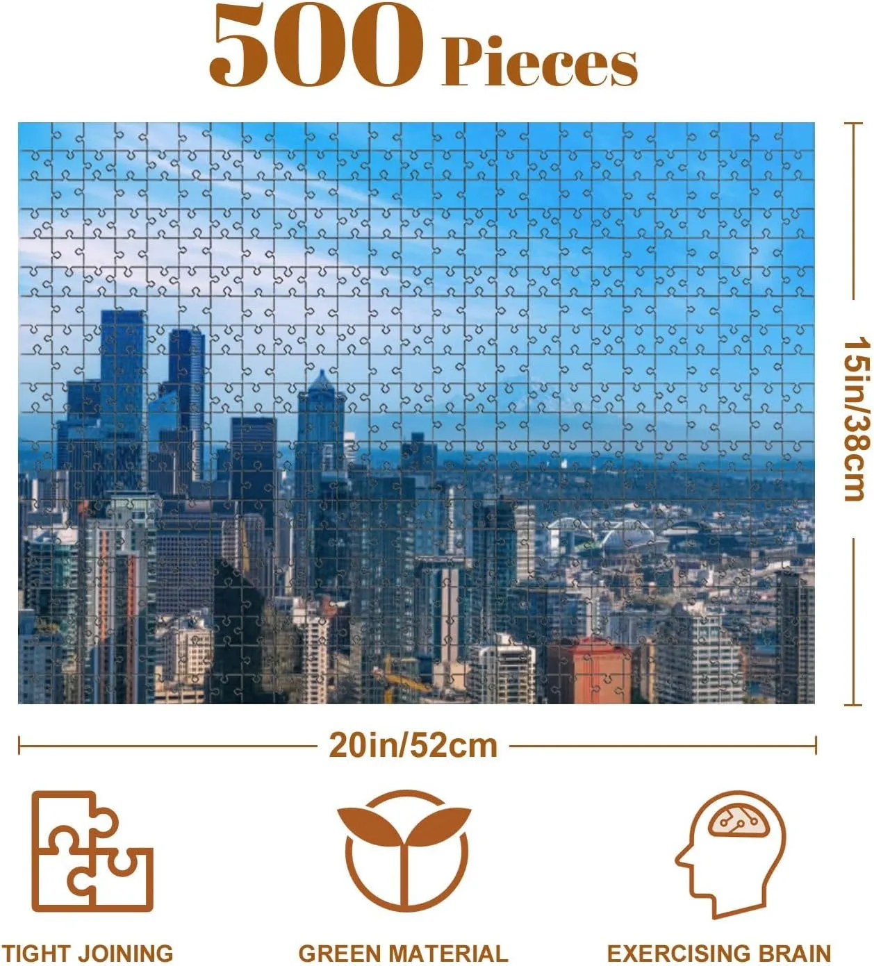 Jigsaw Puzzles 500 Pieces for Adult Panoramic Seattle Financial District Skyline City Downtown Mount Puzzle Game for Family Wooden Puzzle Toy Educational Games Puzzles for Home Decor