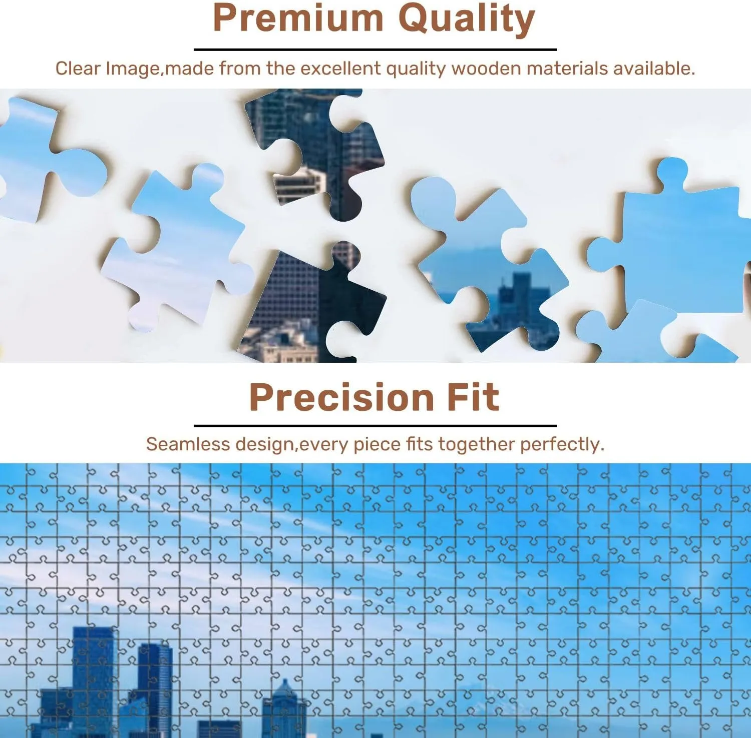 Jigsaw Puzzles 500 Pieces for Adult Panoramic Seattle Financial District Skyline City Downtown Mount Puzzle Game for Family Wooden Puzzle Toy Educational Games Puzzles for Home Decor