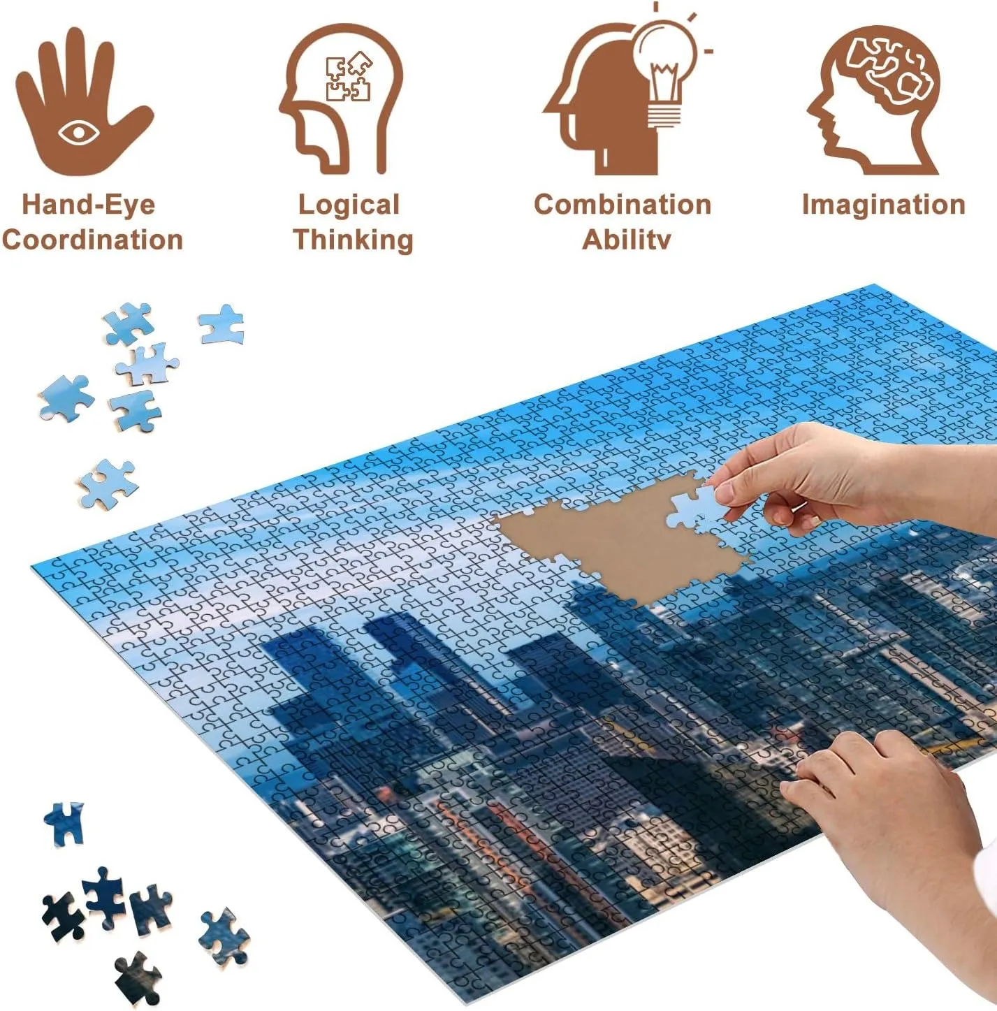 Jigsaw Puzzles 500 Pieces for Adult Panoramic Seattle Financial District Skyline City Downtown Mount Puzzle Game for Family Wooden Puzzle Toy Educational Games Puzzles for Home Decor