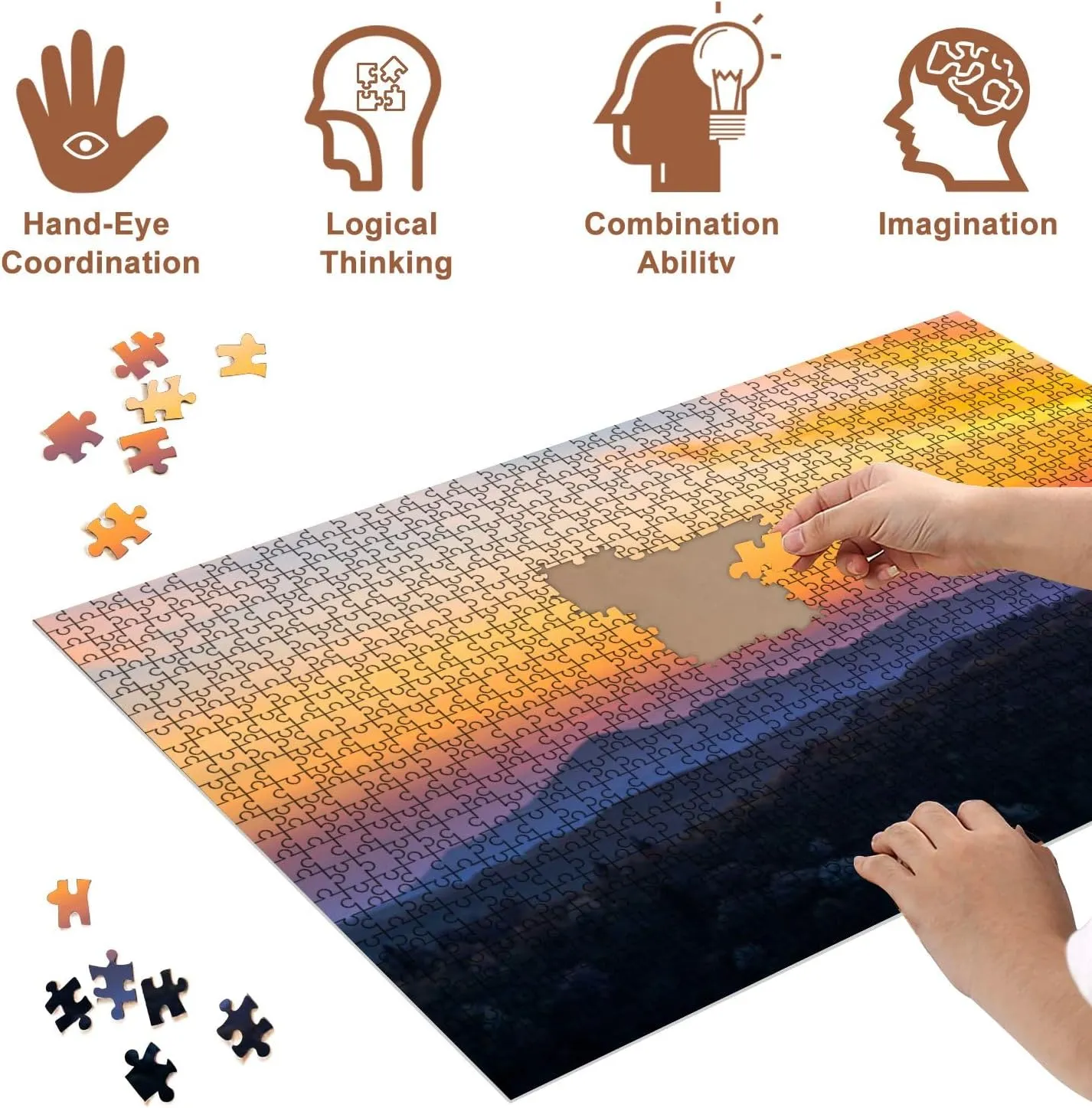 Jigsaw Puzzles 500 Pieces for Adult Sunrise Blue Ridge Mountains Puzzle Game for Family Wooden Puzzle Toy Educational Games Puzzles for Home Decor
