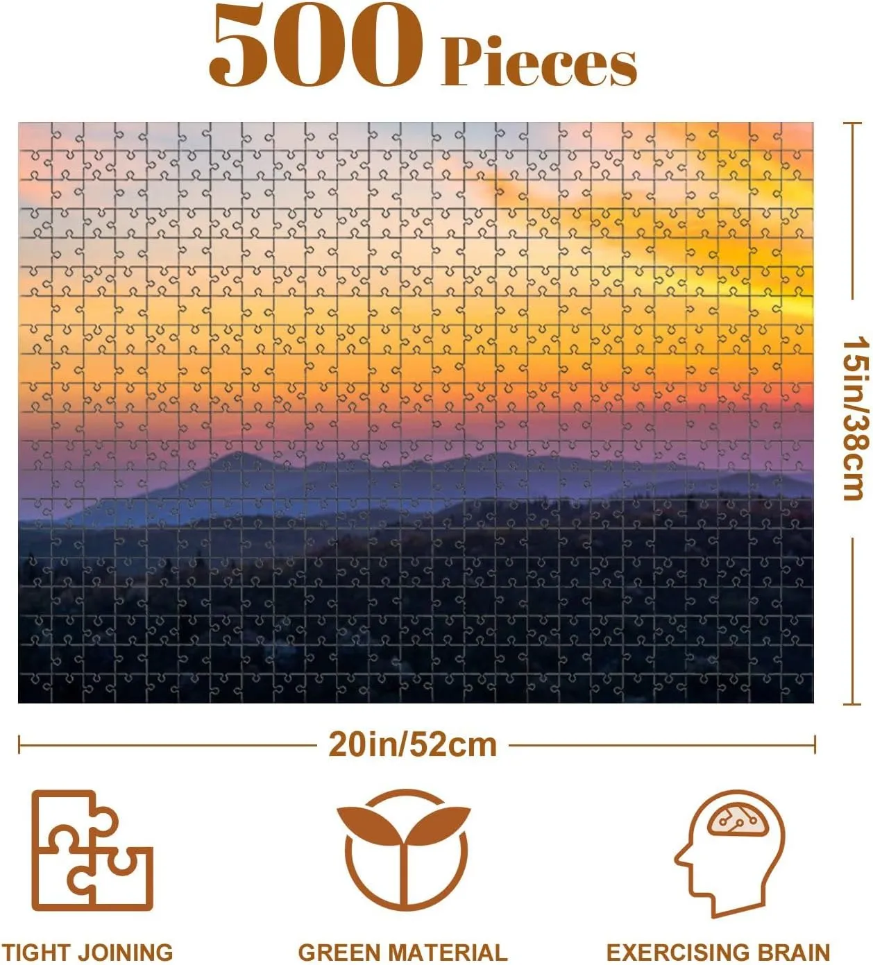 Jigsaw Puzzles 500 Pieces for Adult Sunrise Blue Ridge Mountains Puzzle Game for Family Wooden Puzzle Toy Educational Games Puzzles for Home Decor