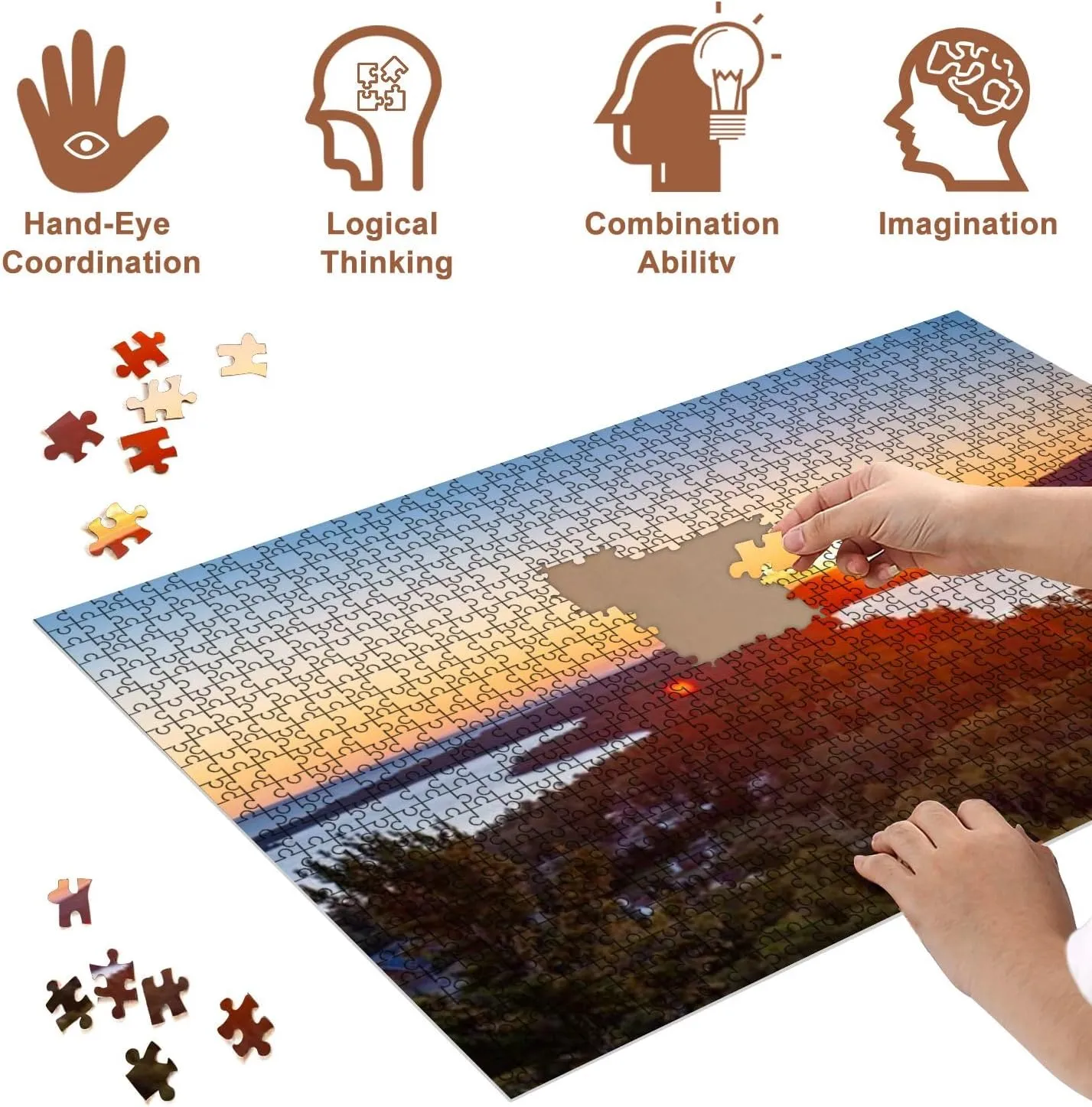 Jigsaw Puzzles 500 Pieces for Adult Sunrise View Lake Fanny Hooe from Brockway Mountain Lookout Copper Puzzle Game for Family Wooden Puzzle Toy Educational Games Puzzles for Home Decor