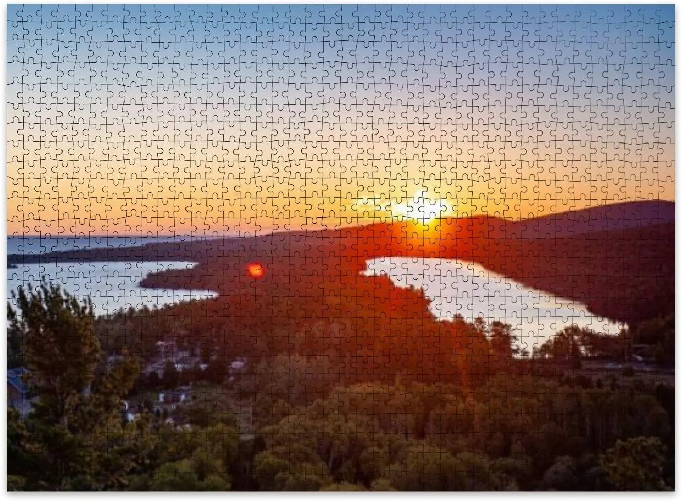 Jigsaw Puzzles 500 Pieces for Adult Sunrise View Lake Fanny Hooe from Brockway Mountain Lookout Copper Puzzle Game for Family Wooden Puzzle Toy Educational Games Puzzles for Home Decor