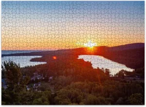Jigsaw Puzzles 500 Pieces for Adult Sunrise View Lake Fanny Hooe from Brockway Mountain Lookout Copper Puzzle Game for Family Wooden Puzzle Toy Educational Games Puzzles for Home Decor
