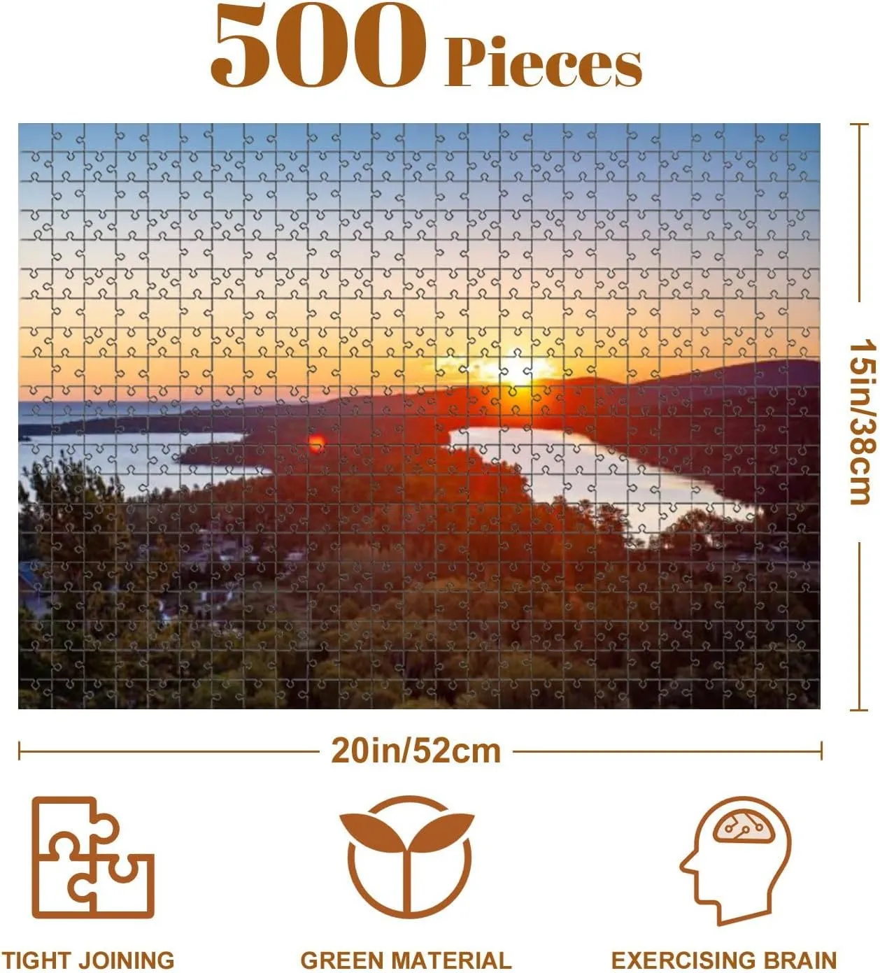 Jigsaw Puzzles 500 Pieces for Adult Sunrise View Lake Fanny Hooe from Brockway Mountain Lookout Copper Puzzle Game for Family Wooden Puzzle Toy Educational Games Puzzles for Home Decor