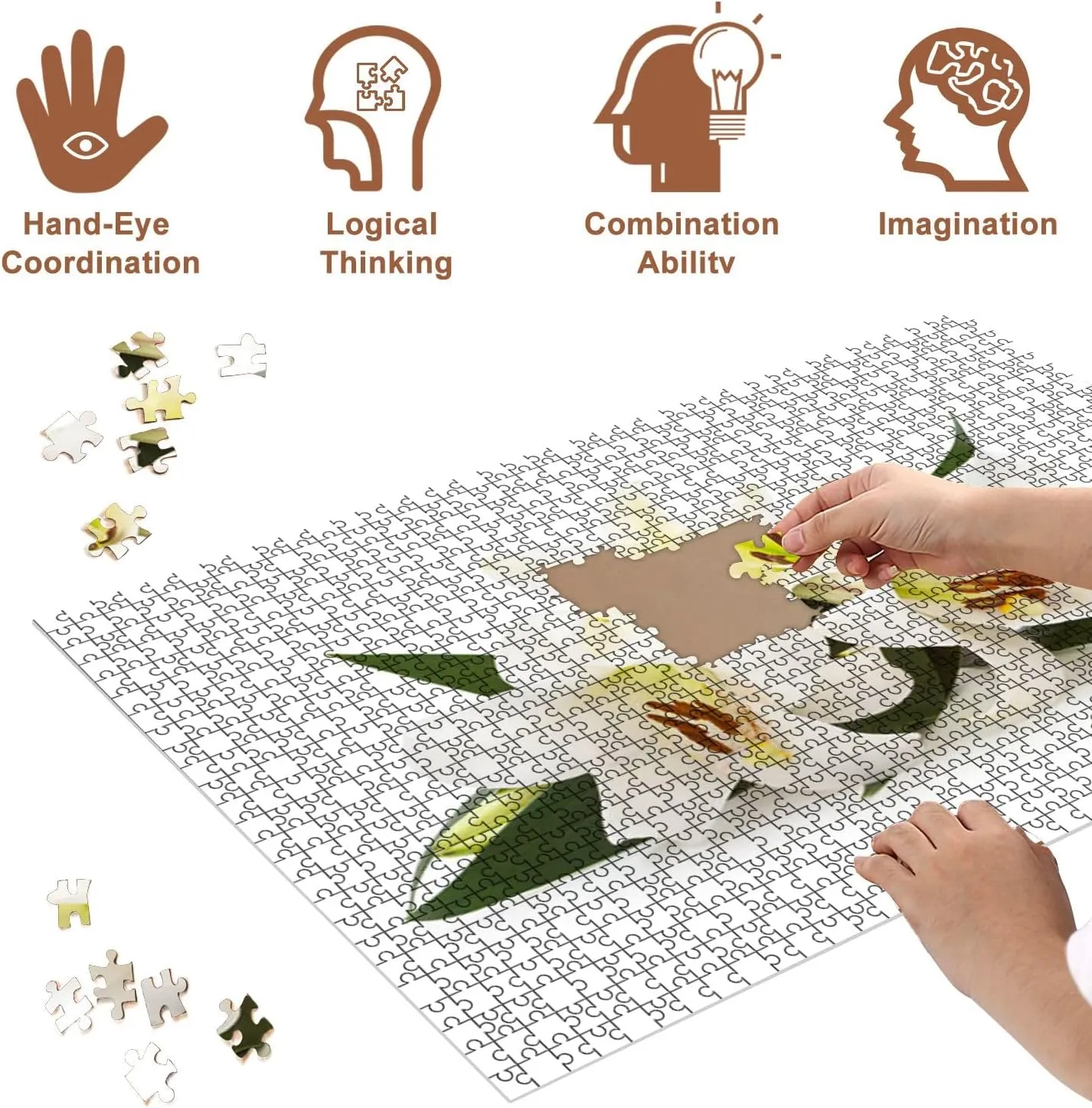 Jigsaw Puzzles 500 Pieces for Adult White Lilies Puzzle Game for Family Wooden Puzzle Toy Educational Games Puzzles for Home Decor