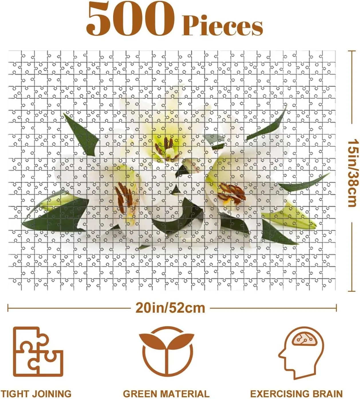 Jigsaw Puzzles 500 Pieces for Adult White Lilies Puzzle Game for Family Wooden Puzzle Toy Educational Games Puzzles for Home Decor