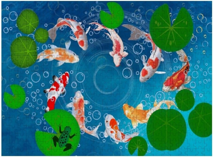 Jigsaw Puzzle 1000 Pieces Beautiful Koi Fish Life Water Pond Puzzles for Adults Creative Gift Puzzles Funny Family Games Multiple Size
