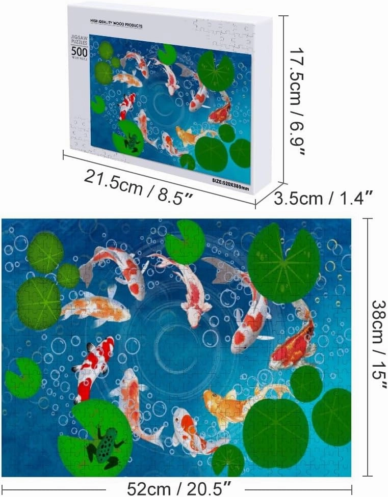Jigsaw Puzzle 1000 Pieces Beautiful Koi Fish Life Water Pond Puzzles for Adults Creative Gift Puzzles Funny Family Games Multiple Size