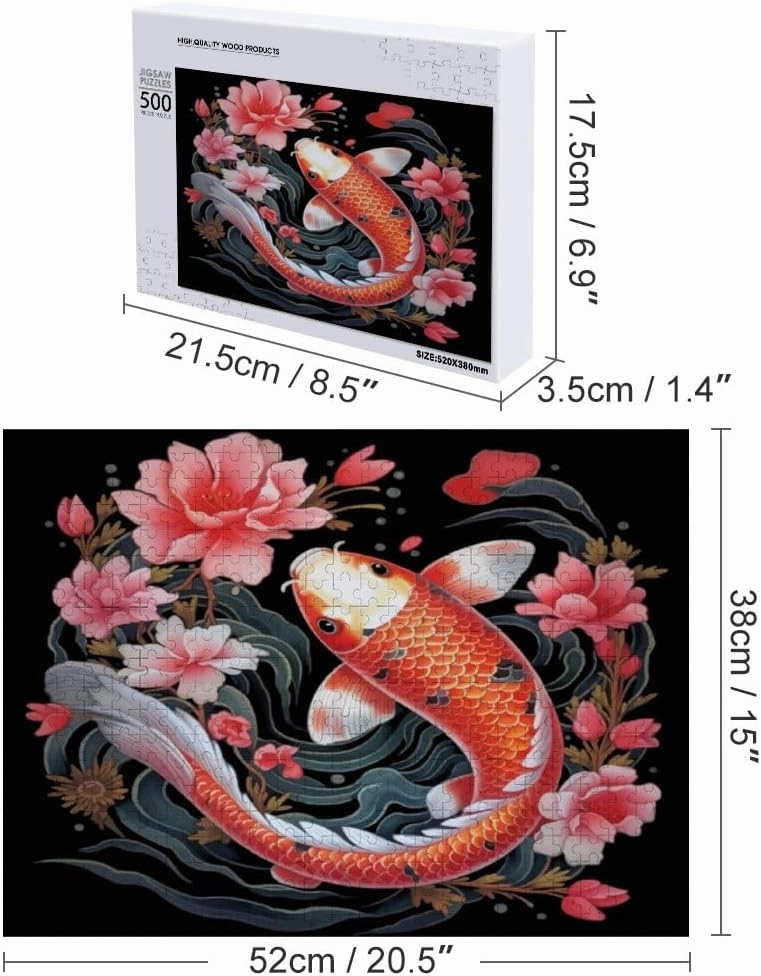 Jigsaw Puzzle 1000 Pieces Japanese Koi Carp Nishikigoi Fish Graphic Cherry Blossom Puzzles for Adults Creative Gift Puzzles Funny Family Games Multiple Size