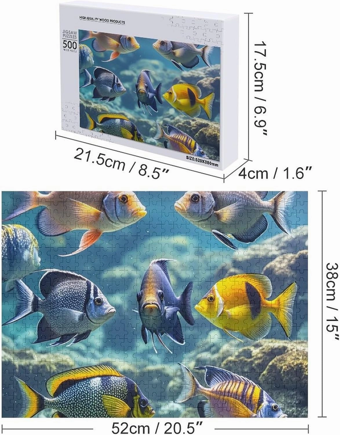 Jigsaw Puzzle from Photos 300/500/1000 Pieces Personalized Wooden Picture Puzzles Custom Puzzle from Pictures Different Fish Puzzles for Adults Family Birthday Valentine's Day Gifts