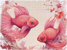 Jigsaw Puzzles 500 Piece Pink Goldfish Hard Puzzle - Fish Swimming Animals Wildlife Goldfish Wooden Puzzle - Adult Gift
