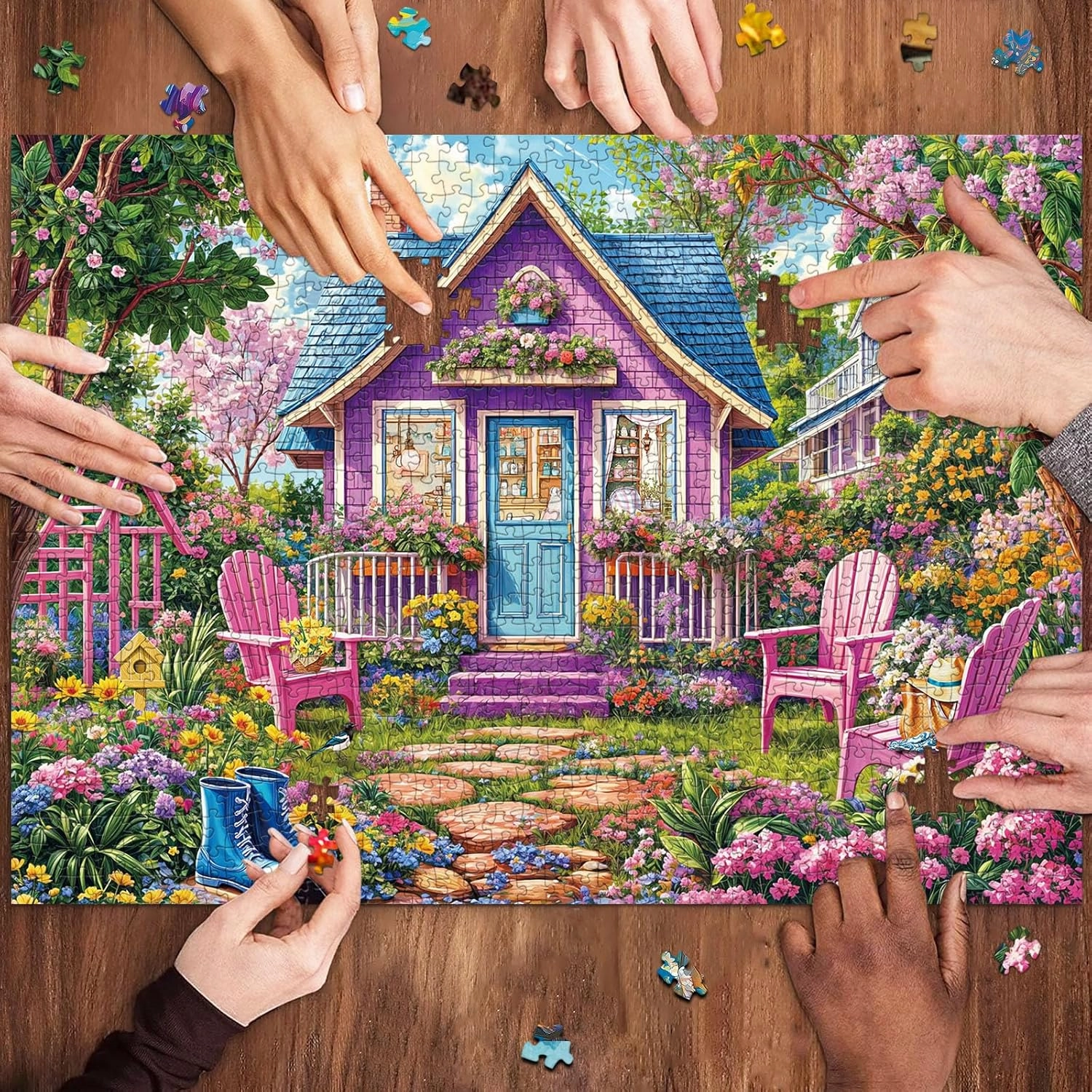 Jigsaw Puzzles for Adults 1000 Pieces, Interlock Perfectly Letter on Back No Dust, Home Decor Birthday Party Gift Toy for Men Women Elders Seniors, 1:1 Poster - Pink Flower Room