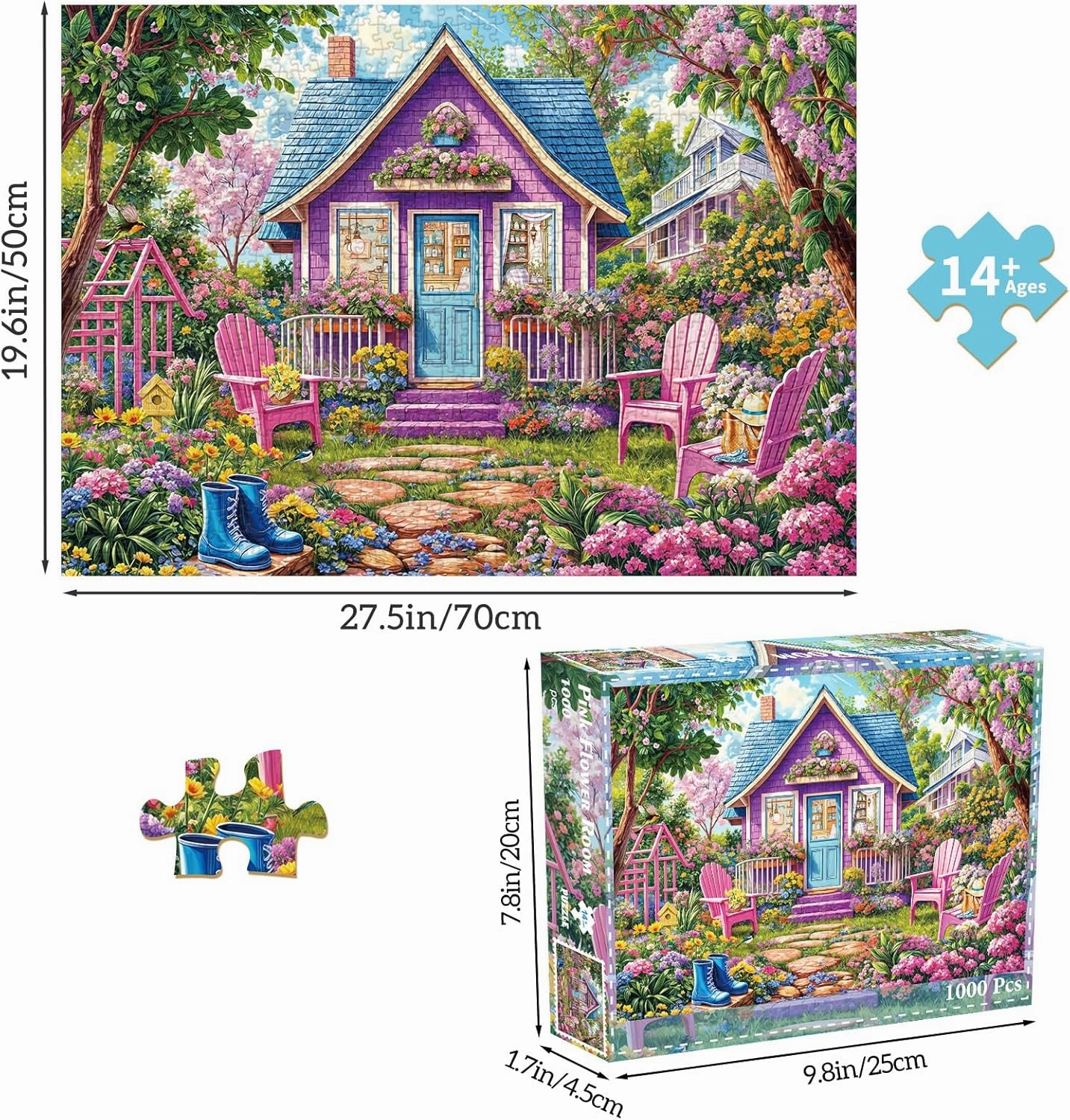 Jigsaw Puzzles for Adults 1000 Pieces, Interlock Perfectly Letter on Back No Dust, Home Decor Birthday Party Gift Toy for Men Women Elders Seniors, 1:1 Poster - Pink Flower Room