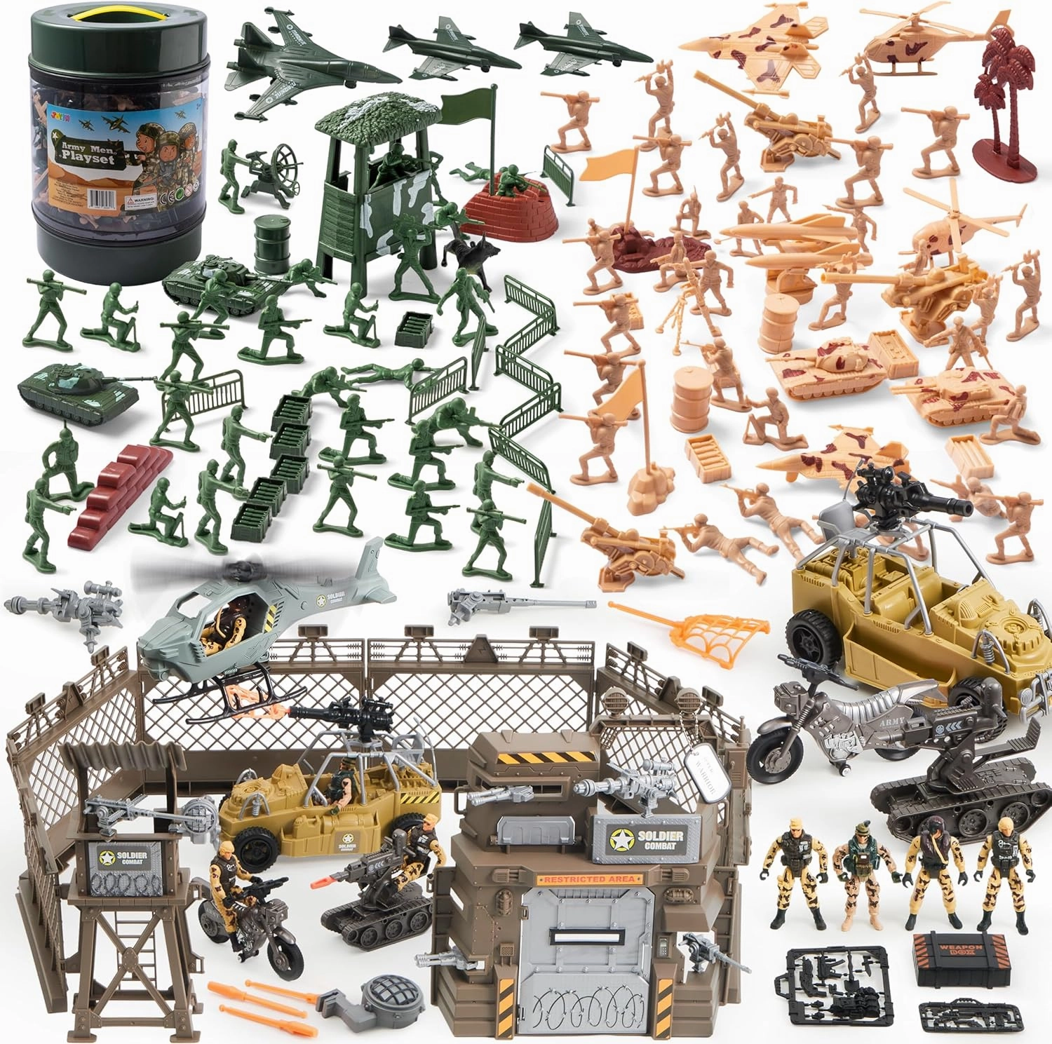 JOYIN 164-Piece Military Soldier Playset & Military Base Toy Set – Army Men, Vehicles, Tanks, Helicopters, Action Figures & Combat Gear – Perfect Christmas & Birthday Gift for Kids
