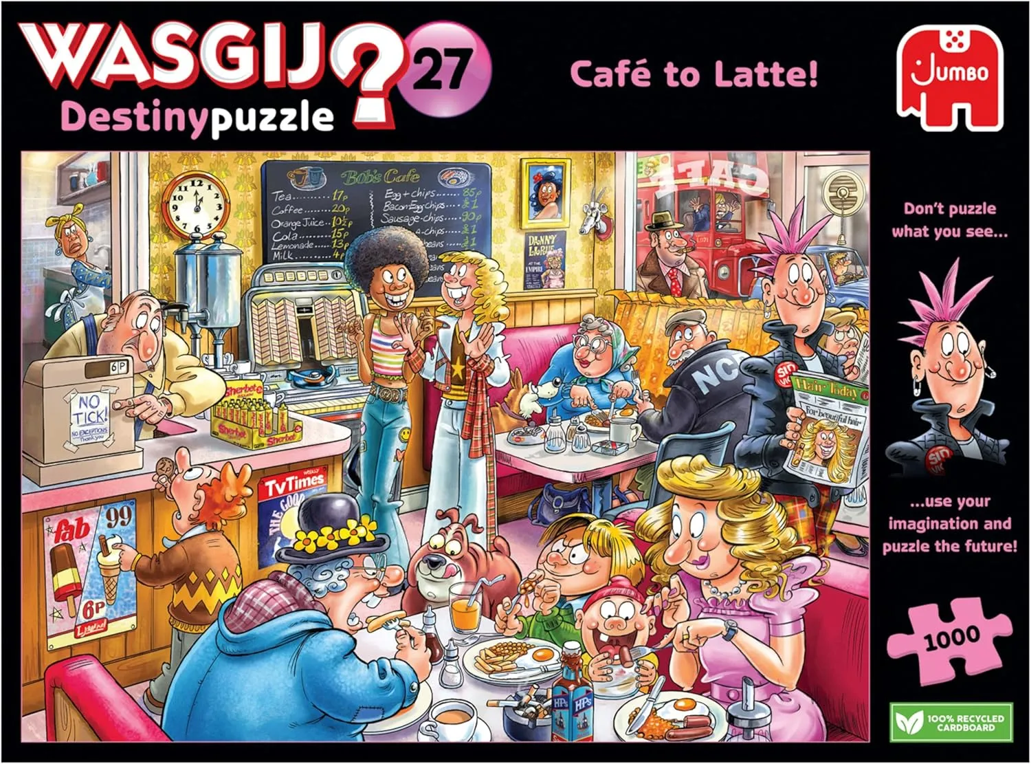Jumbo Wasgij Destiny 27, Café to Latte! 1000 Piece Jigsaw Puzzles for Adults - Colourful, Challenging & Brainteasing Adults Jigsaw Puzzle - Puzzle The Future - 100% Recycled Cardboard - 1000pcs