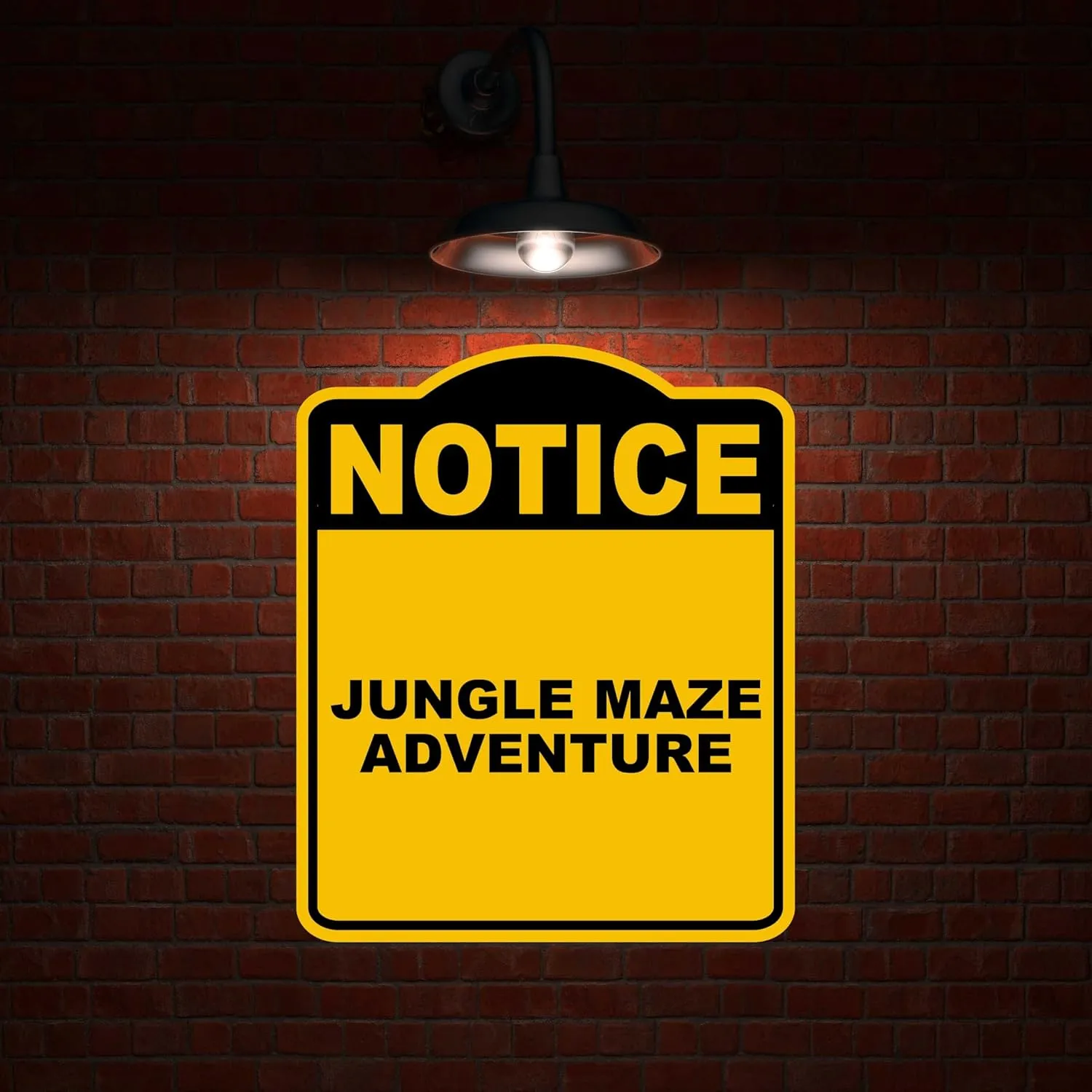 JUNGLE MAZE ADVENTURE Notice Yellow Black Aluminum Composite Sign 20 x 24 inches