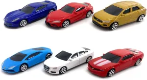 Just For Laughs 6 Diecast Metal Cars, 1:64 Scale Mini Car Set, Officially Licensed Lamborghini Huracan, Audi A5, Chevrolet Camaro, Volkswagon T-ROC, Toyota Supra 2020, Chevrolet Corvette Grand Sport