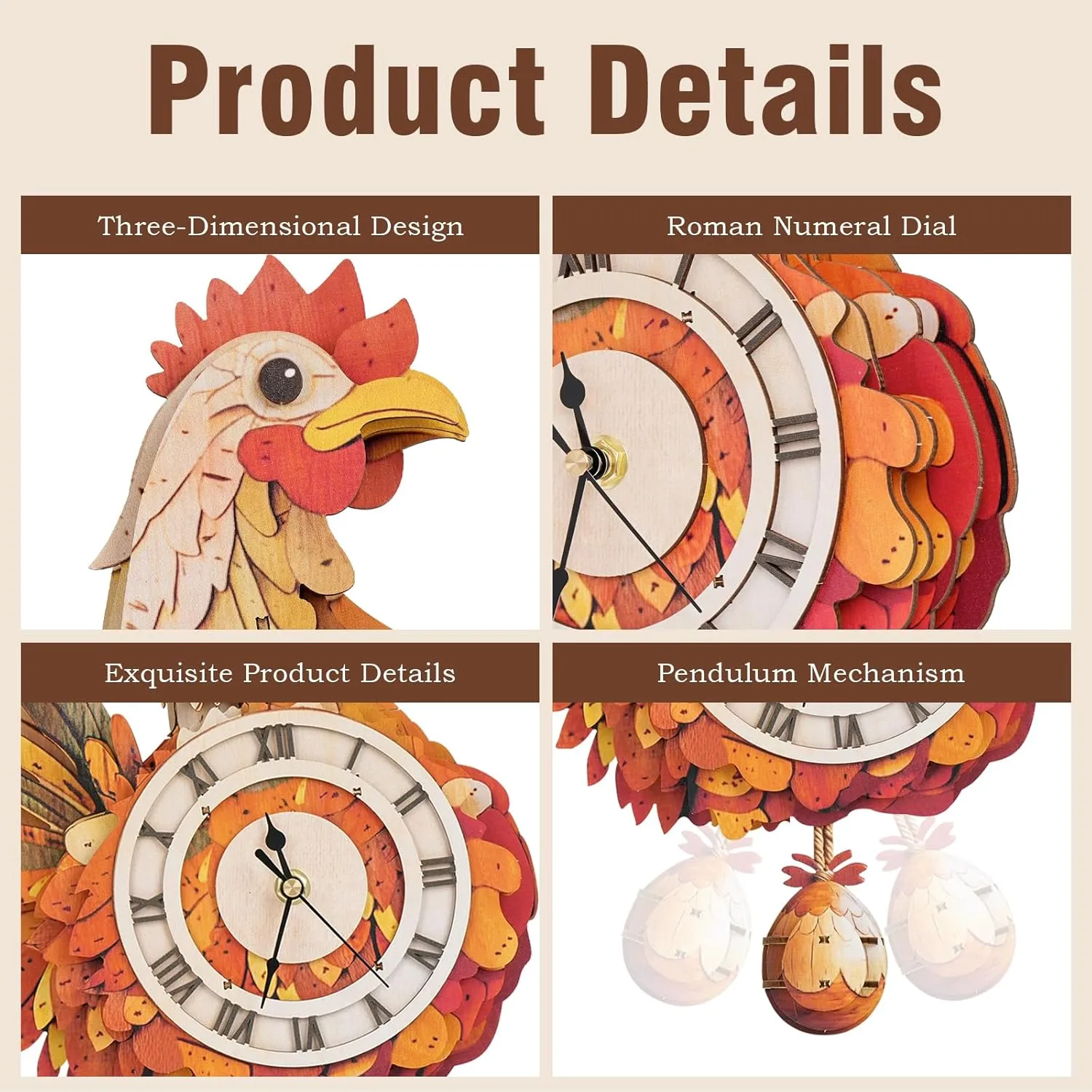 KAAYEE 3D Wooden Puzzles for Adults Chicken Clock - Model Building Kit ‌‌Hen Clock Puzzle Creative Craft Gift Home Deco for DIY Enthusiasts, Brain Teaser Building Set Birthday Gifts