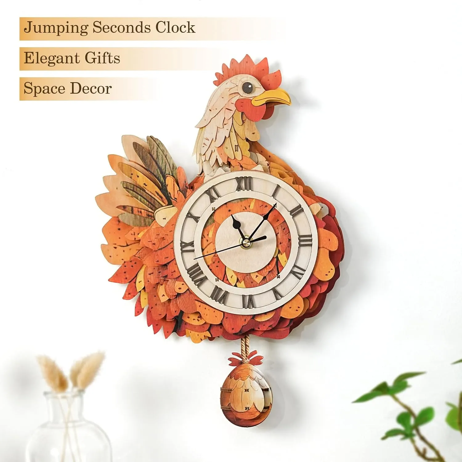 KAAYEE 3D Wooden Puzzles for Adults Chicken Clock - Model Building Kit ‌‌Hen Clock Puzzle Creative Craft Gift Home Deco for DIY Enthusiasts, Brain Teaser Building Set Birthday Gifts
