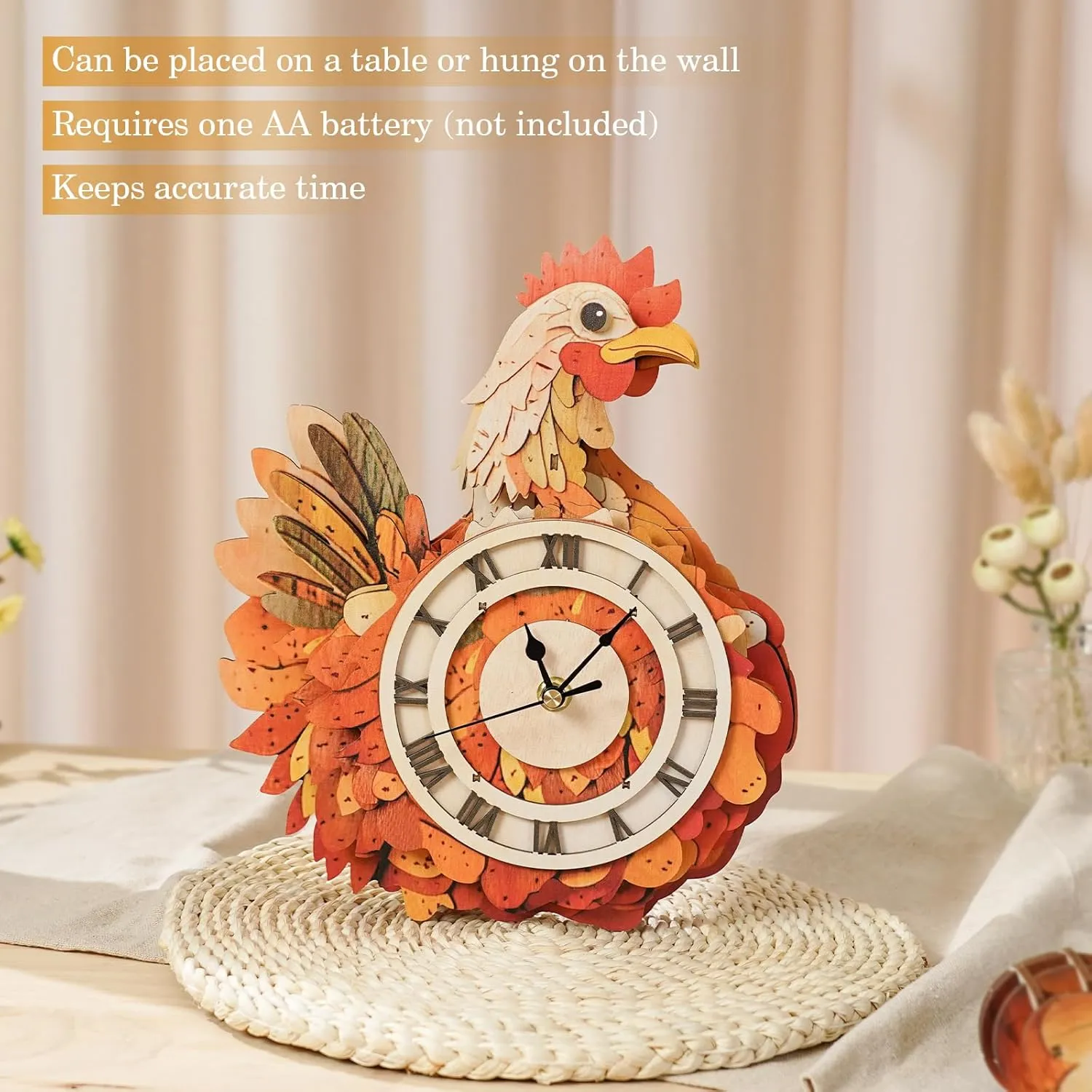 KAAYEE 3D Wooden Puzzles for Adults Chicken Clock - Model Building Kit ‌‌Hen Clock Puzzle Creative Craft Gift Home Deco for DIY Enthusiasts, Brain Teaser Building Set Birthday Gifts