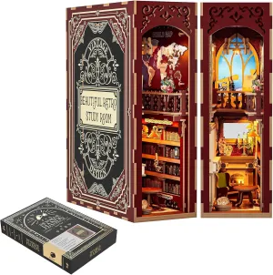 KAAYEE DIY Book Nook Kit, 3D Wooden Puzzle Miniature Booknook Bookend Bookshelf Decor with LED Light, Book Nook Kits for Adults (Magic World)