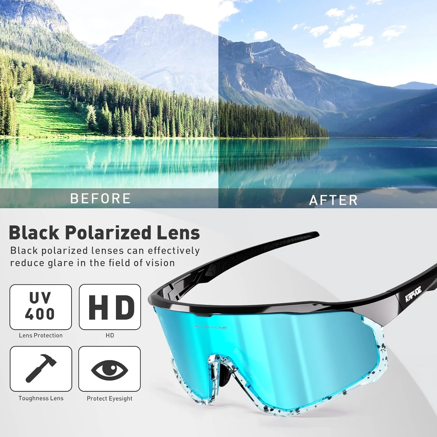 KAPVOE Polarized Cycling Glasses Men Women Mountain Bike Glasses MTB Riding TR90 Sport Sunglasses Running Bicycle K93