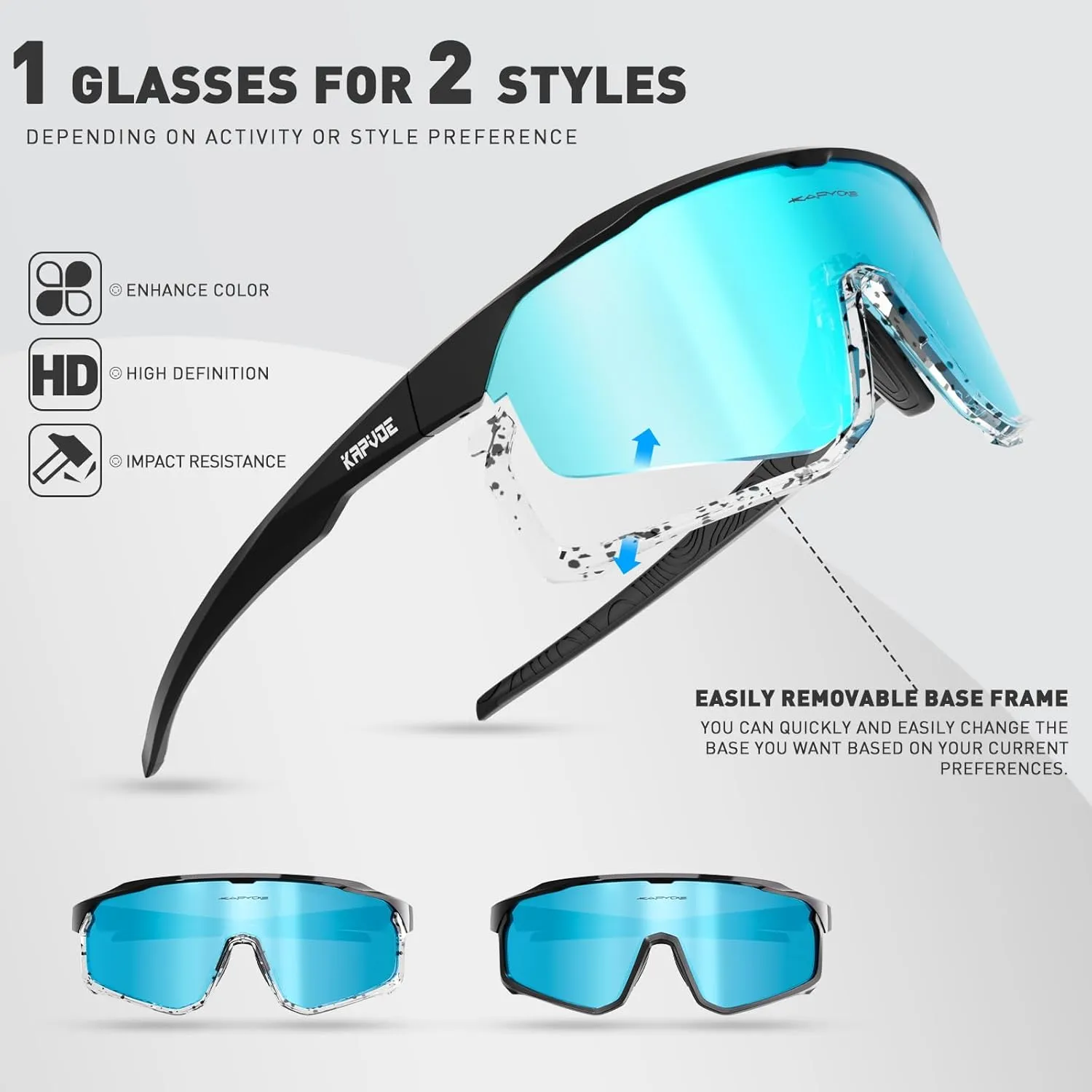 KAPVOE Polarized Cycling Glasses Men Women Mountain Bike Glasses MTB Riding TR90 Sport Sunglasses Running Bicycle K93