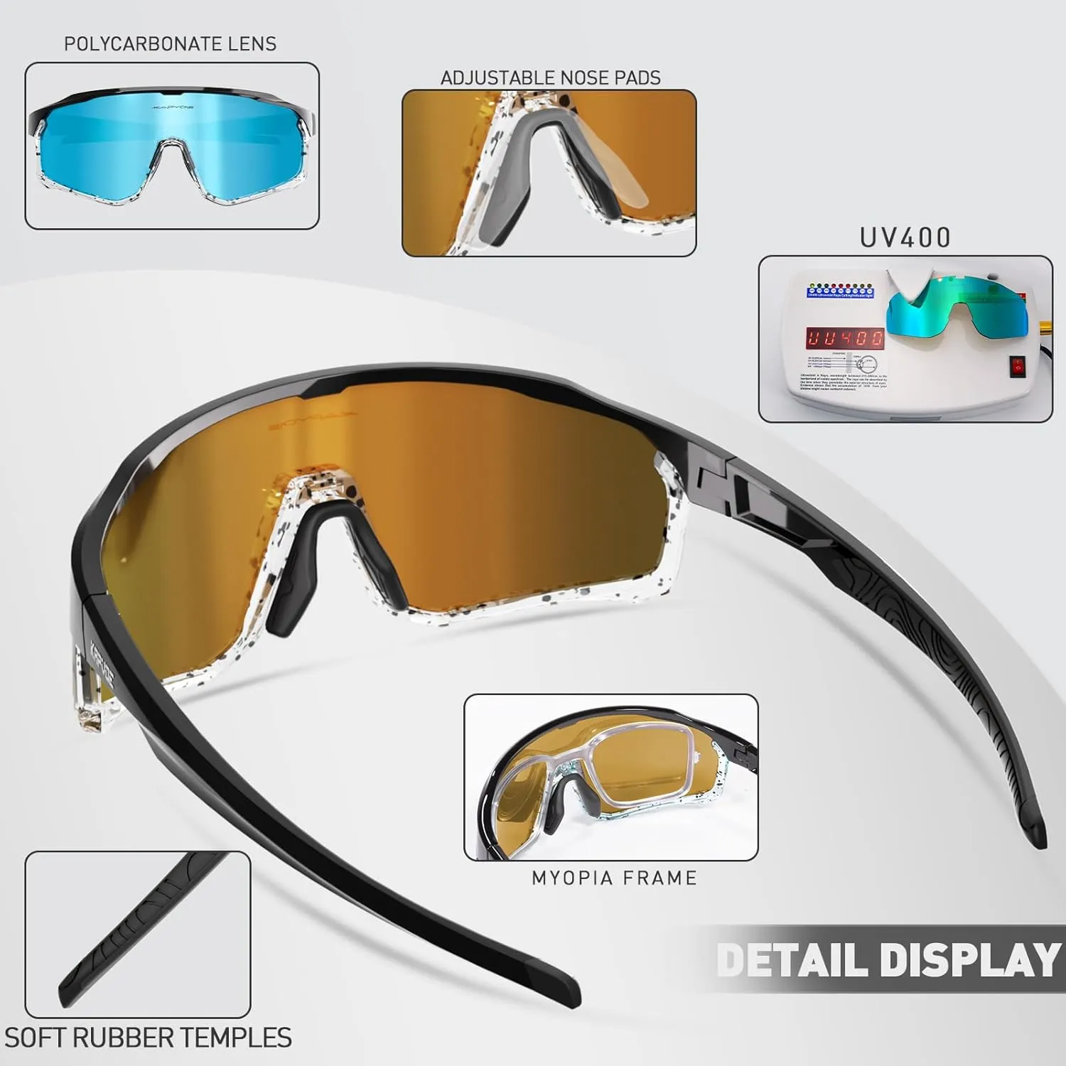 KAPVOE Polarized Cycling Glasses Men Women Mountain Bike Glasses MTB Riding TR90 Sport Sunglasses Running Bicycle K93