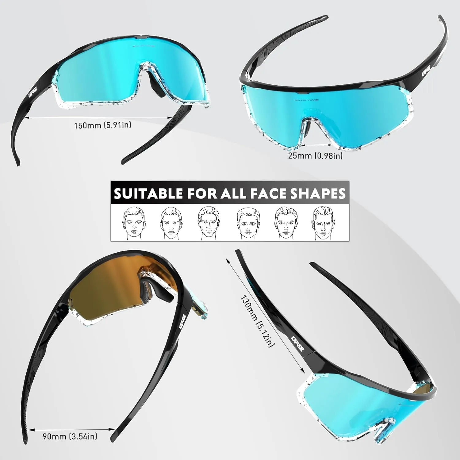 KAPVOE Polarized Cycling Glasses Men Women Mountain Bike Glasses MTB Riding TR90 Sport Sunglasses Running Bicycle K93