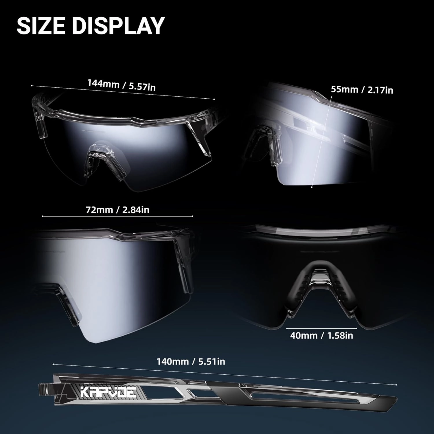 KAPVOE Photochromic Cycling Glasses Men Women Clear Transition Mountain Bike Sunglasses Sports Baseball Running - K9023
