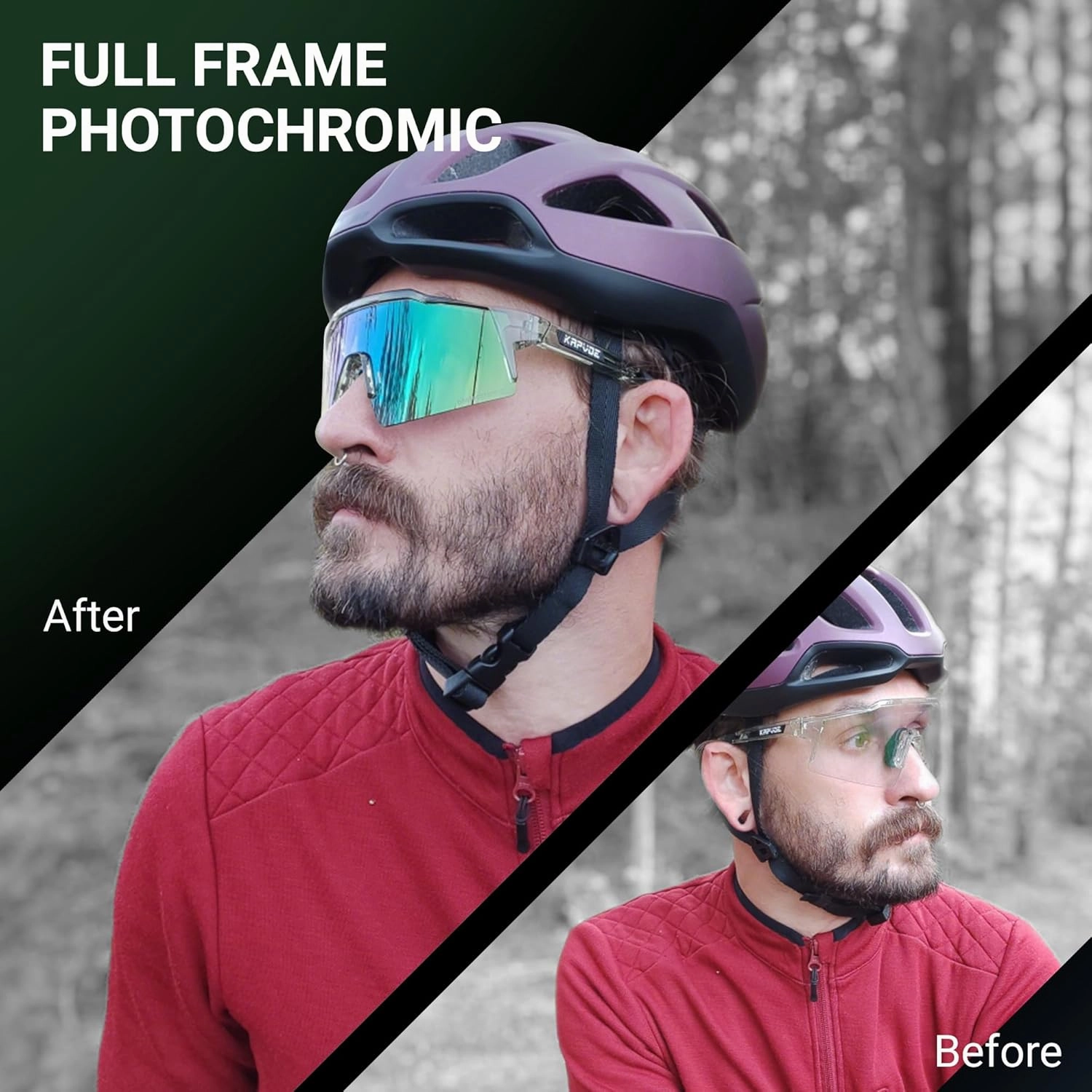 KAPVOE Photochromic Cycling Glasses Men Women Clear Transition Mountain Bike Sunglasses Sports Baseball Running - K9023