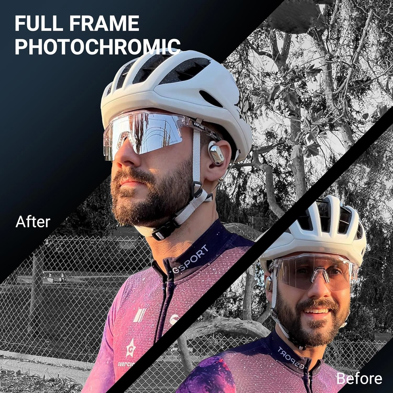 KAPVOE Photochromic Cycling Glasses Men Women Clear Transition Mountain Bike Sunglasses Sports Baseball Running - K9023