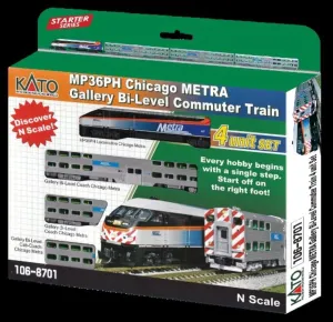 Kato USA Model Train Products MPI MP36PH Chicago Metra Gallery Bi-Level 4-Unit Set