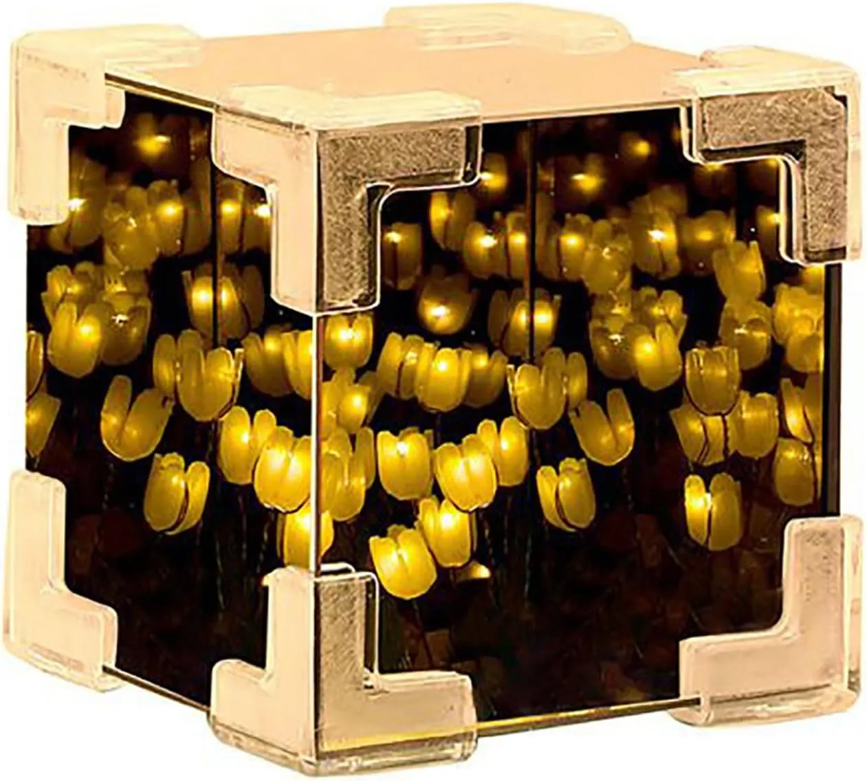 keeda Finished Cube Tulip Mirror Lamp LED Handmade Simulated Tulip Table Lamp DIY Creative Magic Cube Mirror Night Light Tulip Lamp for Valentines Birthday (Yellow, Cube)