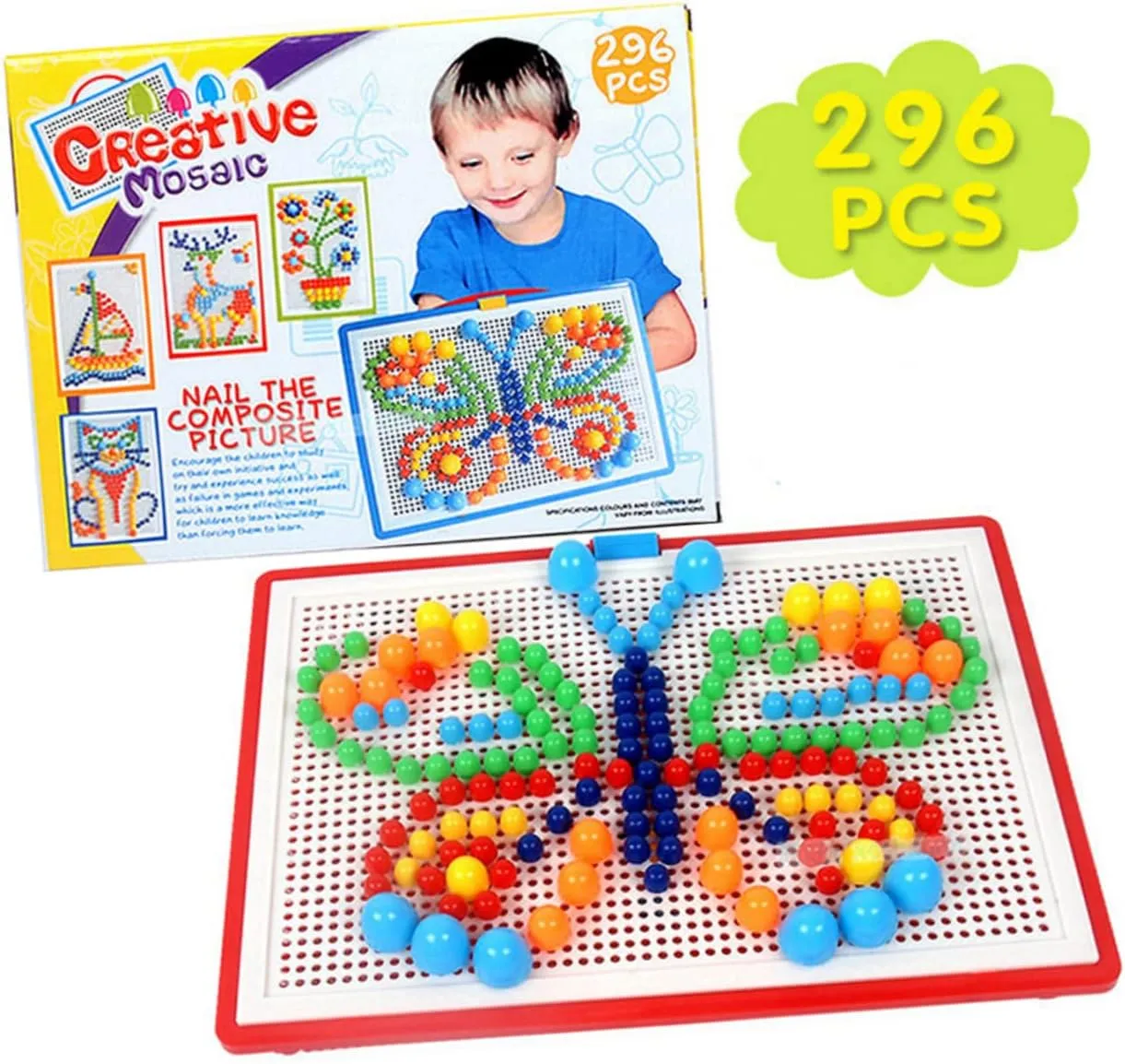 KESYOO 296Pcs Mushroom Nails Educational Puzzle with Pegboard Creative Mosaic Building Blocks for Fun Learning Activity Educational