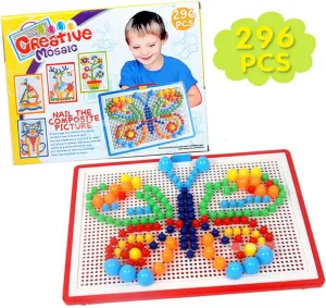 KESYOO 296Pcs Mushroom Nails Educational Puzzle with Pegboard Creative Mosaic Building Blocks for Fun Learning Activity Educational