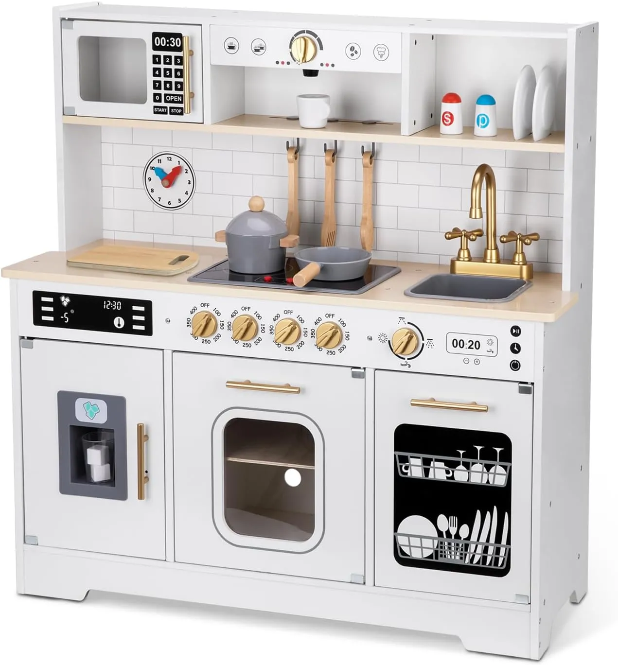 Kids Play Kitchen Set, Kitchen Set for Toddlers with Plenty of Play Features, Sink, Oven, Stove, Dishwasher, Coffee Maker, Ice Maker and Microwave, Play Kitchen Sets for Kids Ages 4-8