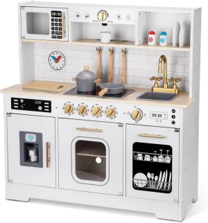 Kids Play Kitchen Set, Kitchen Set for Toddlers with Plenty of Play Features, Sink, Oven, Stove, Dishwasher, Coffee Maker, Ice Maker and Microwave, Play Kitchen Sets for Kids Ages 4-8