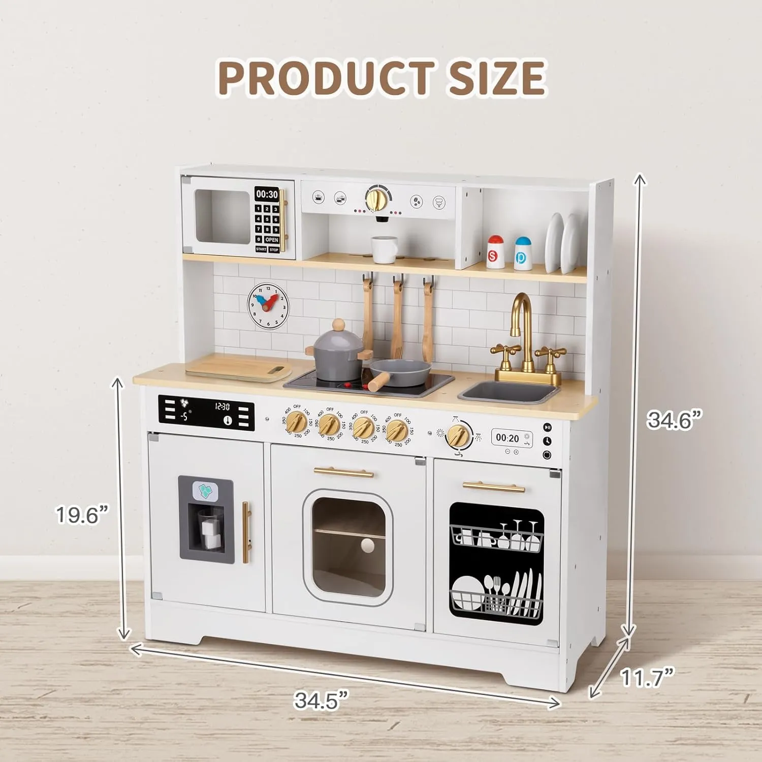 Kids Play Kitchen Set, Kitchen Set for Toddlers with Plenty of Play Features, Sink, Oven, Stove, Dishwasher, Coffee Maker, Ice Maker and Microwave, Play Kitchen Sets for Kids Ages 4-8