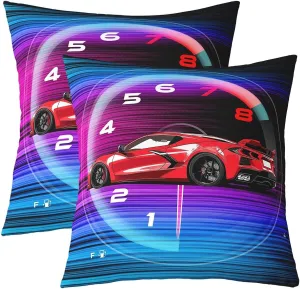Kids Racing Throw Pillow Covers Set of 2 24x24 Inch for Sofa Bed Couch,Red Sports Car Cushion Covers Home Room Decor,Extreme Car Cushion Cases,Blue Purple Gradient Striped Decorative Pillowcases