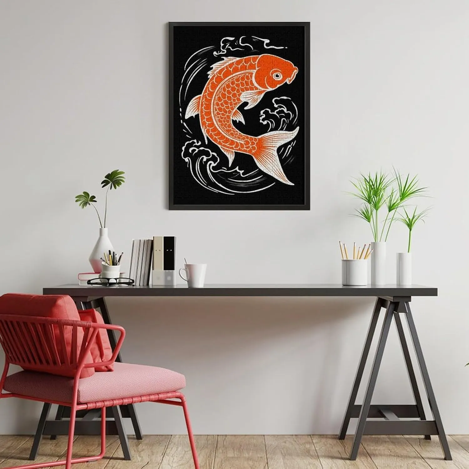 Kids Teens Adults Large Japanese Yellow Koifish Fish Black Jigsaw Puzzle for Home Entertainment, Game Toys Gift - 500 Pieces Jigsaw Puzzles Wall Hanging Painting
