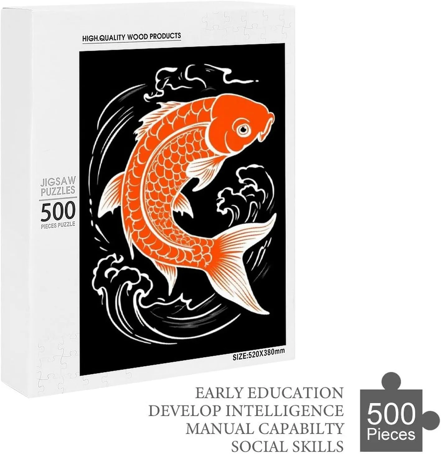 Kids Teens Adults Large Japanese Yellow Koifish Fish Black Jigsaw Puzzle for Home Entertainment, Game Toys Gift - 500 Pieces Jigsaw Puzzles Wall Hanging Painting